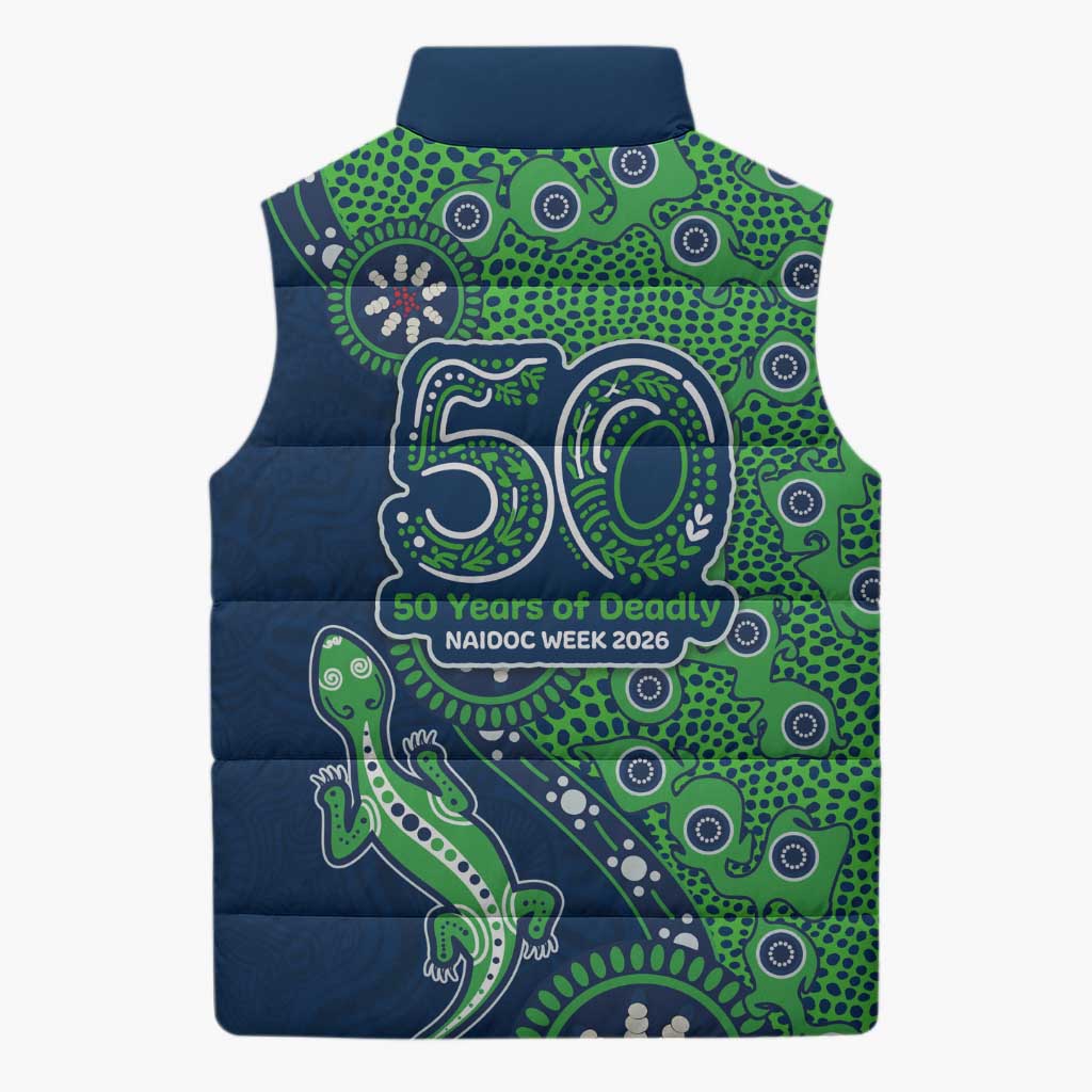 New Zealand Warriors NAIDOC Week 2026 Sleeveless Puffer Jacket Aboriginal Lizard Dot Painting - 50 Years of Deadly