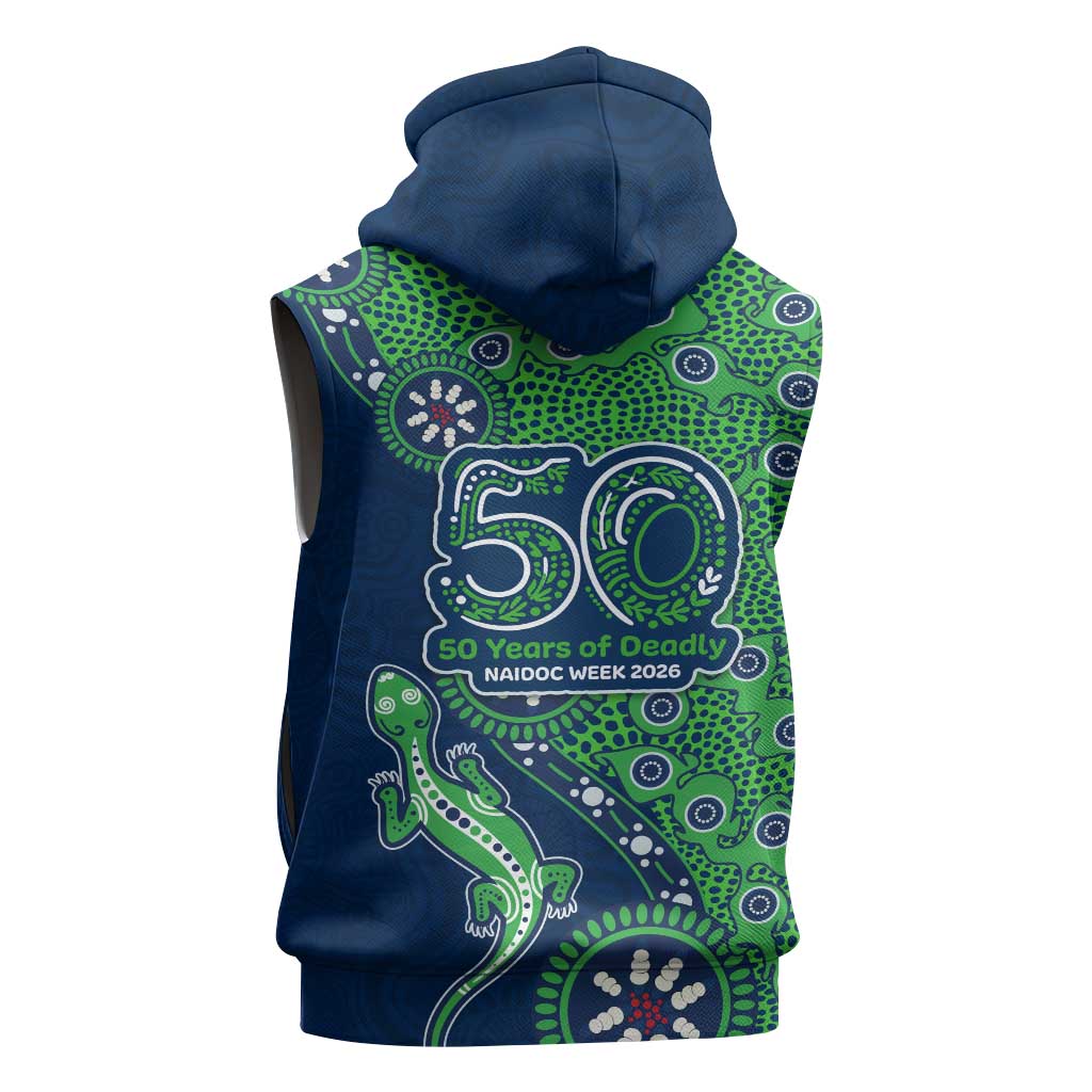New Zealand Warriors NAIDOC Week 2026 Sleeveless Zip Hoodie Aboriginal Lizard Dot Painting - 50 Years of Deadly
