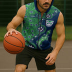New Zealand Warriors NAIDOC Week 2026 Sleeveless Zip Hoodie Aboriginal Lizard Dot Painting - 50 Years of Deadly