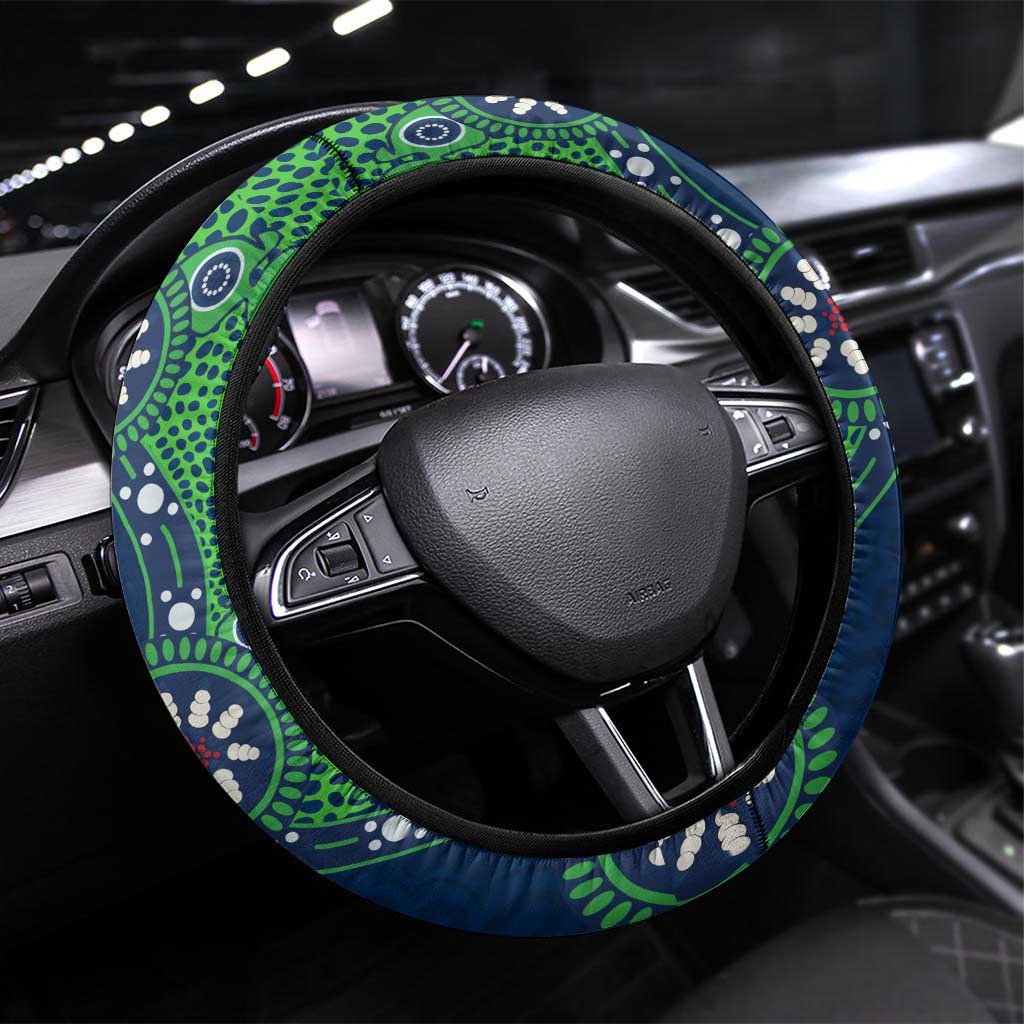 New Zealand Warriors NAIDOC Week 2026 Steering Wheel Cover Aboriginal Lizard Dot Painting - 50 Years of Deadly