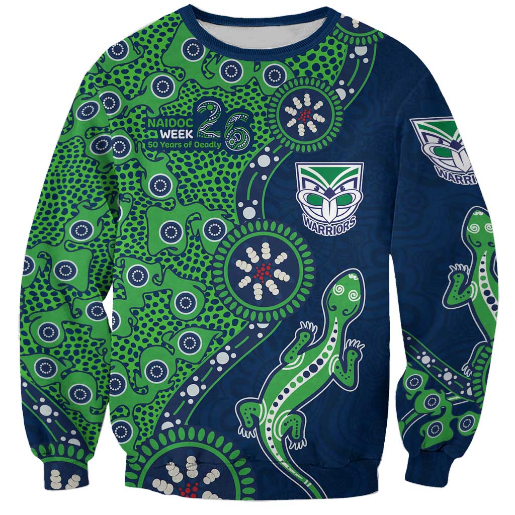 New Zealand Warriors NAIDOC Week 2026 Sweatshirt Aboriginal Lizard Dot Painting - 50 Years of Deadly