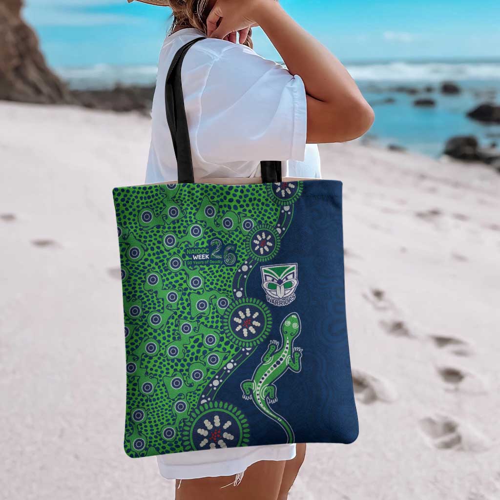 New Zealand Warriors NAIDOC Week 2026 Tote Bag Aboriginal Lizard Dot Painting - 50 Years of Deadly