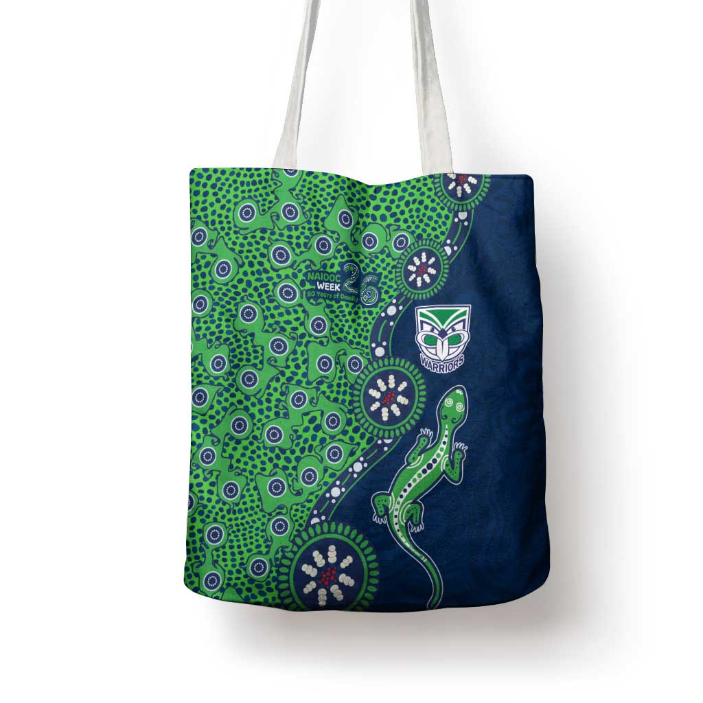 New Zealand Warriors NAIDOC Week 2026 Tote Bag Aboriginal Lizard Dot Painting - 50 Years of Deadly