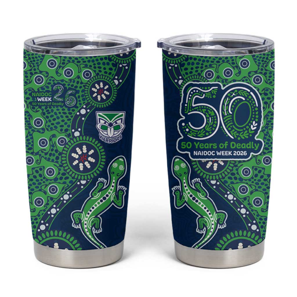 New Zealand Warriors NAIDOC Week 2026 Tumbler Cup Aboriginal Lizard Dot Painting - 50 Years of Deadly