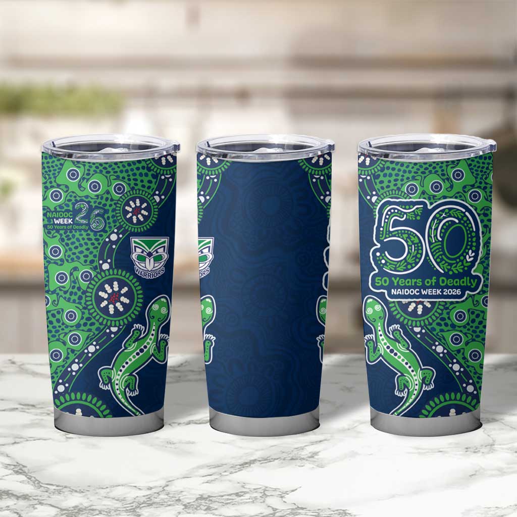 New Zealand Warriors NAIDOC Week 2026 Tumbler Cup Aboriginal Lizard Dot Painting - 50 Years of Deadly