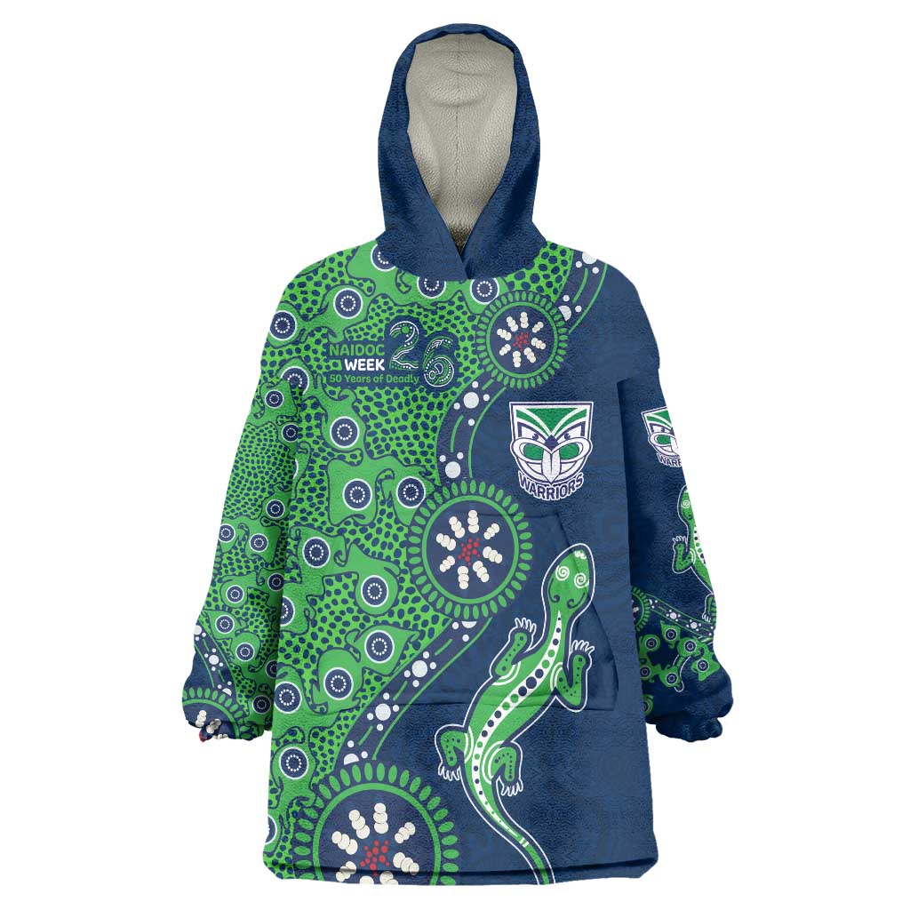 New Zealand Warriors NAIDOC Week 2026 Wearable Blanket Hoodie Aboriginal Lizard Dot Painting - 50 Years of Deadly