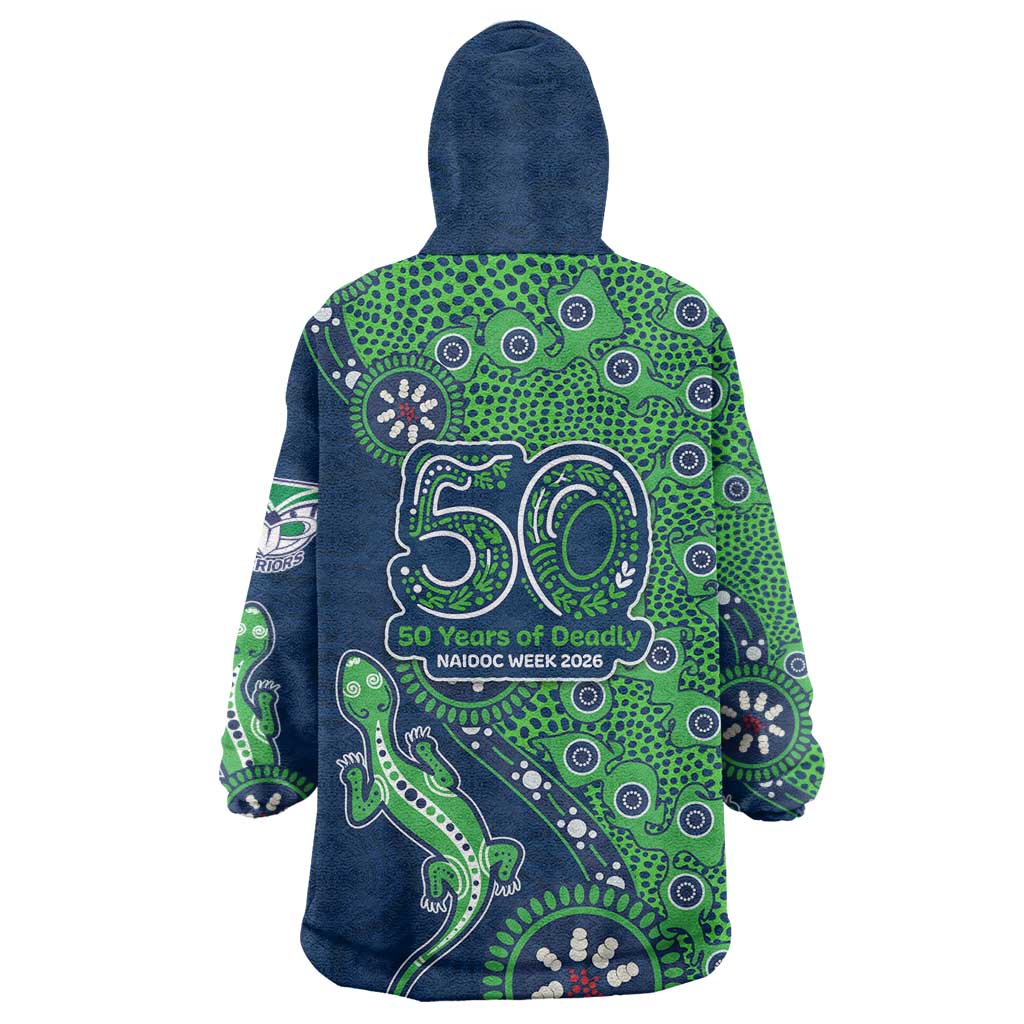 New Zealand Warriors NAIDOC Week 2026 Wearable Blanket Hoodie Aboriginal Lizard Dot Painting - 50 Years of Deadly