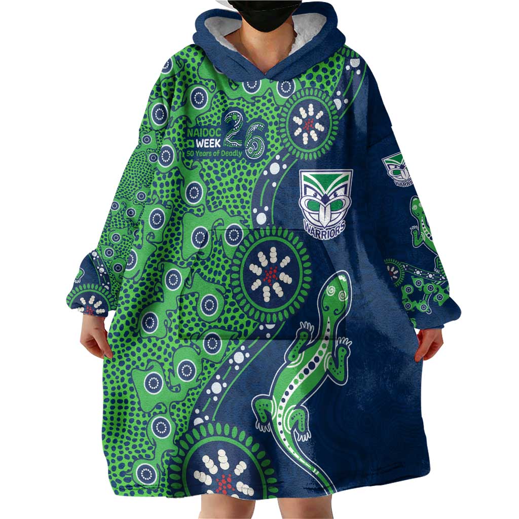 New Zealand Warriors NAIDOC Week 2026 Wearable Blanket Hoodie Aboriginal Lizard Dot Painting - 50 Years of Deadly
