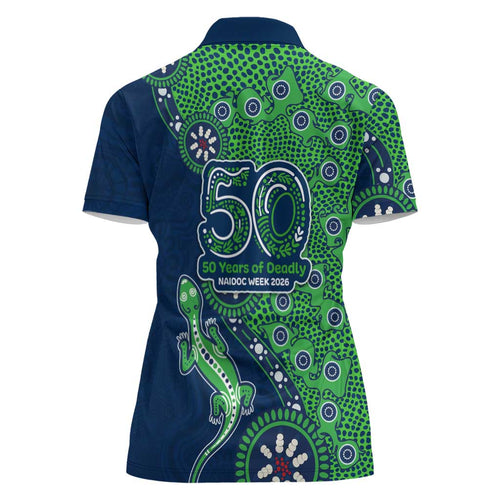 New Zealand Warriors NAIDOC Week 2026 Women Polo Shirt Aboriginal Lizard Dot Painting - 50 Years of Deadly