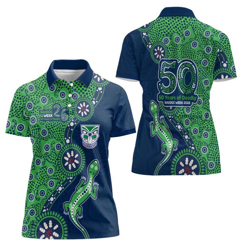 New Zealand Warriors NAIDOC Week 2026 Women Polo Shirt Aboriginal Lizard Dot Painting - 50 Years of Deadly