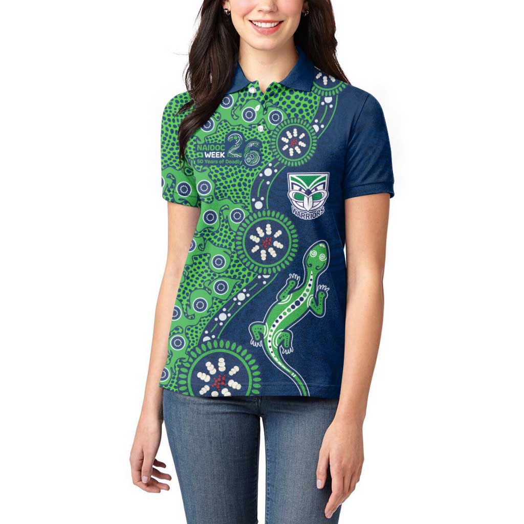 New Zealand Warriors NAIDOC Week 2026 Women Polo Shirt Aboriginal Lizard Dot Painting - 50 Years of Deadly