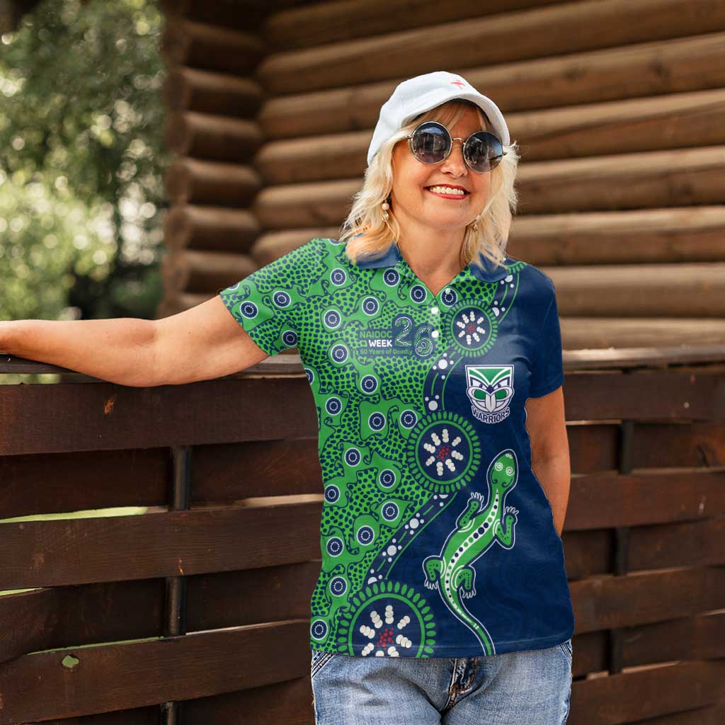New Zealand Warriors NAIDOC Week 2026 Women Polo Shirt Aboriginal Lizard Dot Painting - 50 Years of Deadly
