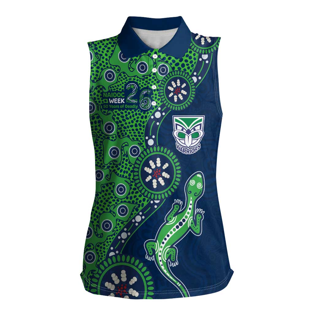New Zealand Warriors NAIDOC Week 2026 Women Sleeveless Polo Shirt Aboriginal Lizard Dot Painting - 50 Years of Deadly