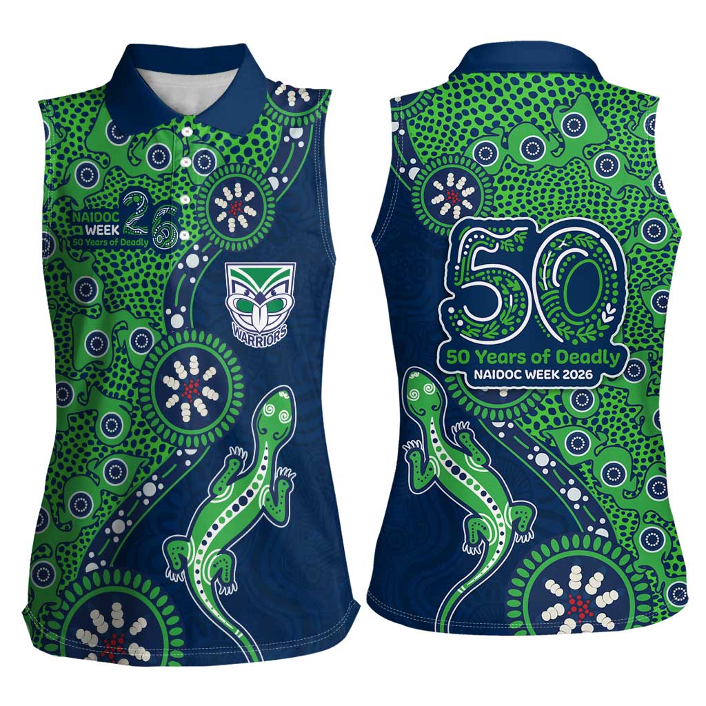 New Zealand Warriors NAIDOC Week 2026 Women Sleeveless Polo Shirt Aboriginal Lizard Dot Painting - 50 Years of Deadly