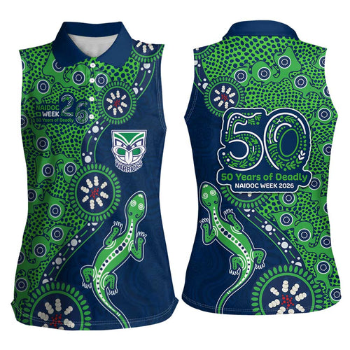 New Zealand Warriors NAIDOC Week 2026 Women Sleeveless Polo Shirt Aboriginal Lizard Dot Painting - 50 Years of Deadly