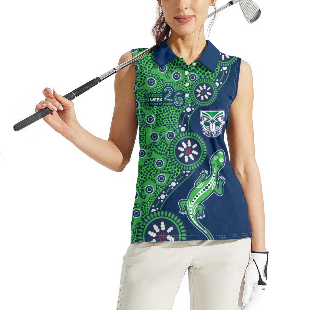 New Zealand Warriors NAIDOC Week 2026 Women Sleeveless Polo Shirt Aboriginal Lizard Dot Painting - 50 Years of Deadly