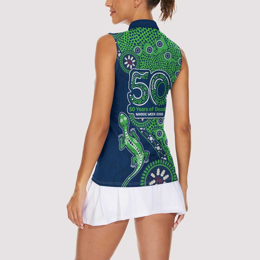 New Zealand Warriors NAIDOC Week 2026 Women Sleeveless Polo Shirt Aboriginal Lizard Dot Painting - 50 Years of Deadly