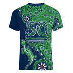 New Zealand Warriors NAIDOC Week 2026 Women V-Neck T-Shirt Aboriginal Lizard Dot Painting - 50 Years of Deadly