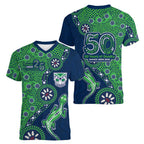 New Zealand Warriors NAIDOC Week 2026 Women V-Neck T-Shirt Aboriginal Lizard Dot Painting - 50 Years of Deadly