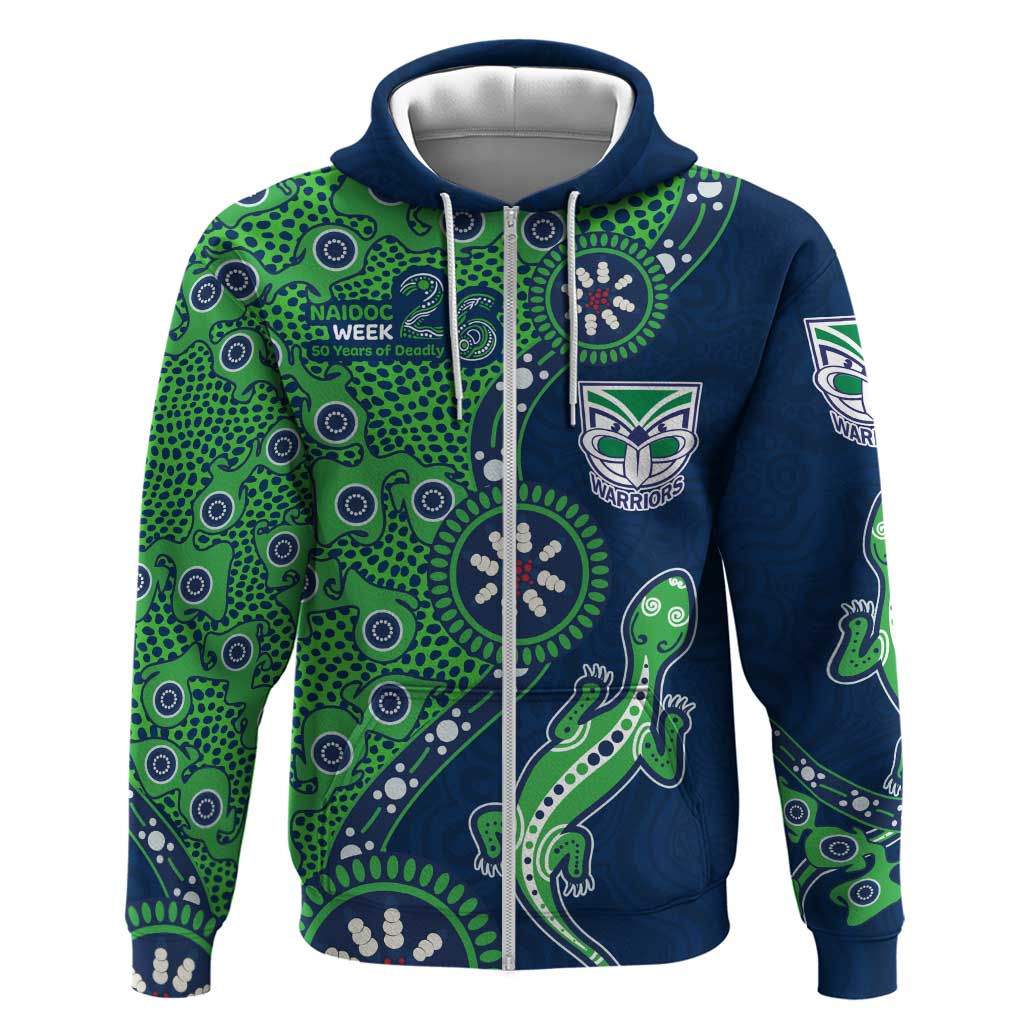 New Zealand Warriors NAIDOC Week 2026 Zip Hoodie Aboriginal Lizard Dot Painting - 50 Years of Deadly