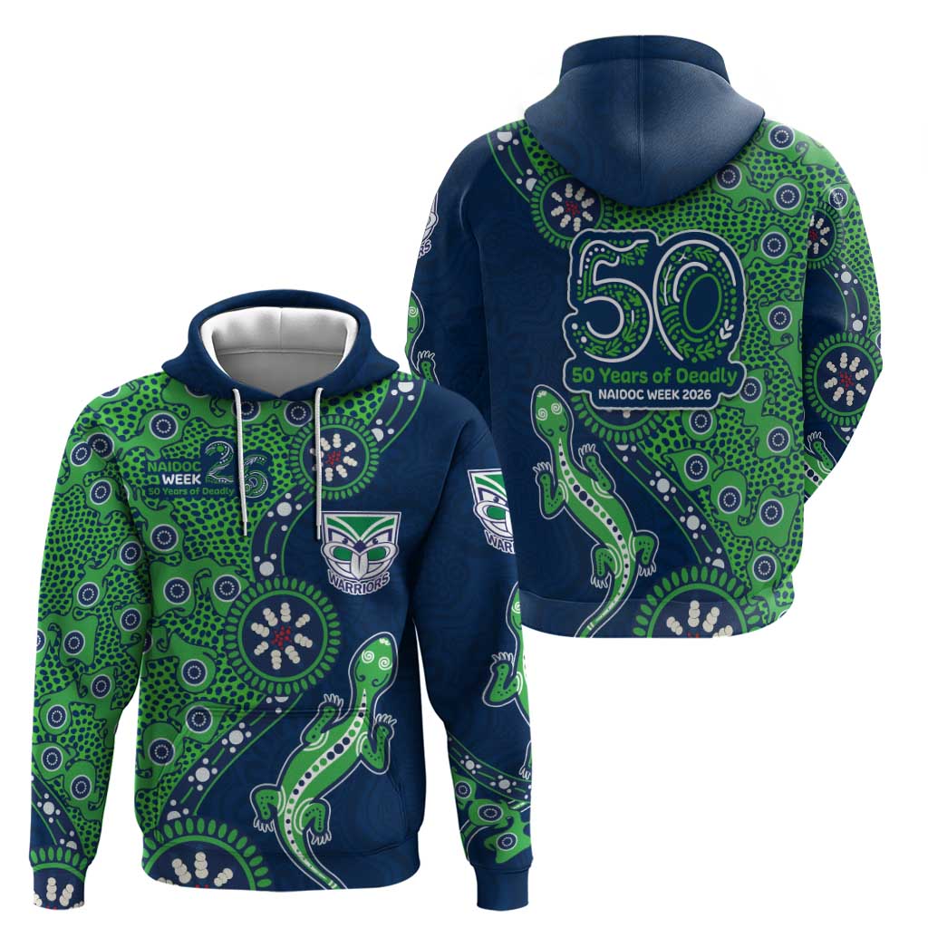 New Zealand Warriors NAIDOC Week 2026 Zip Hoodie Aboriginal Lizard Dot Painting - 50 Years of Deadly
