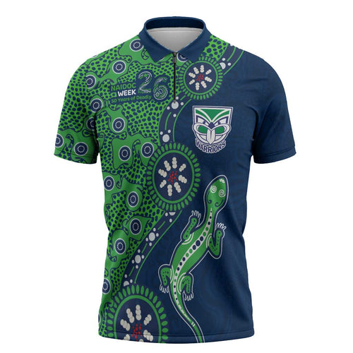New Zealand Warriors NAIDOC Week 2026 Zipper Polo Shirt Aboriginal Lizard Dot Painting - 50 Years of Deadly
