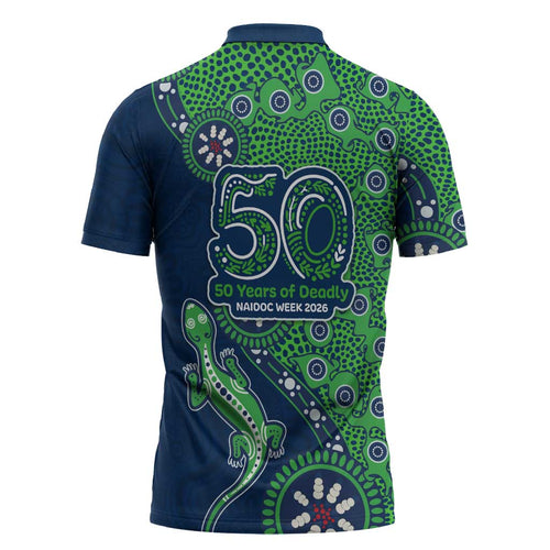New Zealand Warriors NAIDOC Week 2026 Zipper Polo Shirt Aboriginal Lizard Dot Painting - 50 Years of Deadly