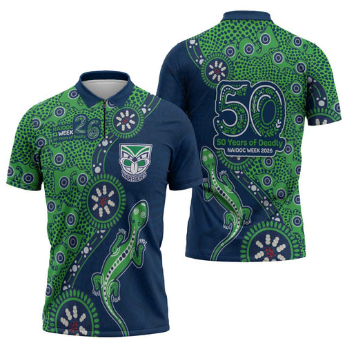 New Zealand Warriors NAIDOC Week 2026 Zipper Polo Shirt Aboriginal Lizard Dot Painting - 50 Years of Deadly