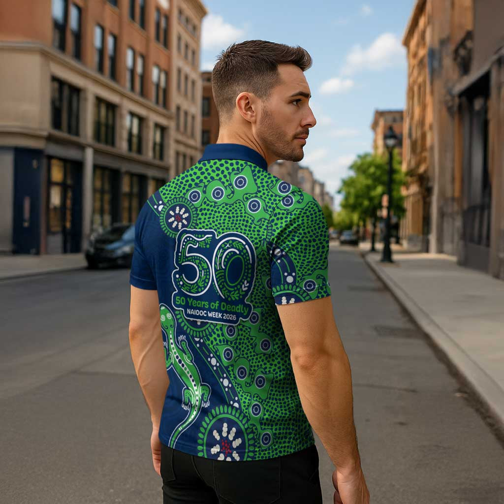 New Zealand Warriors NAIDOC Week 2026 Zipper Polo Shirt Aboriginal Lizard Dot Painting - 50 Years of Deadly