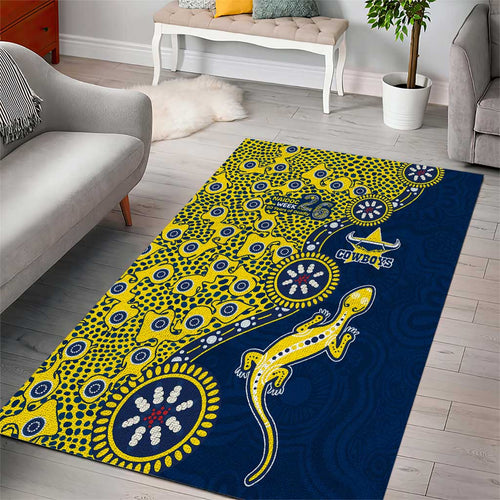 North Queensland Cowboys NAIDOC Week 2026 Area Rug Aboriginal Lizard Dot Painting - 50 Years of Deadly