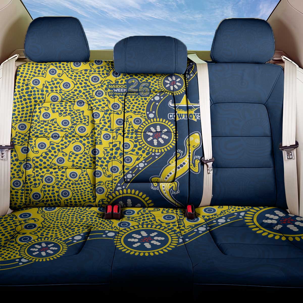 North Queensland Cowboys NAIDOC Week 2026 Back Car Seat Cover Aboriginal Lizard Dot Painting - 50 Years of Deadly