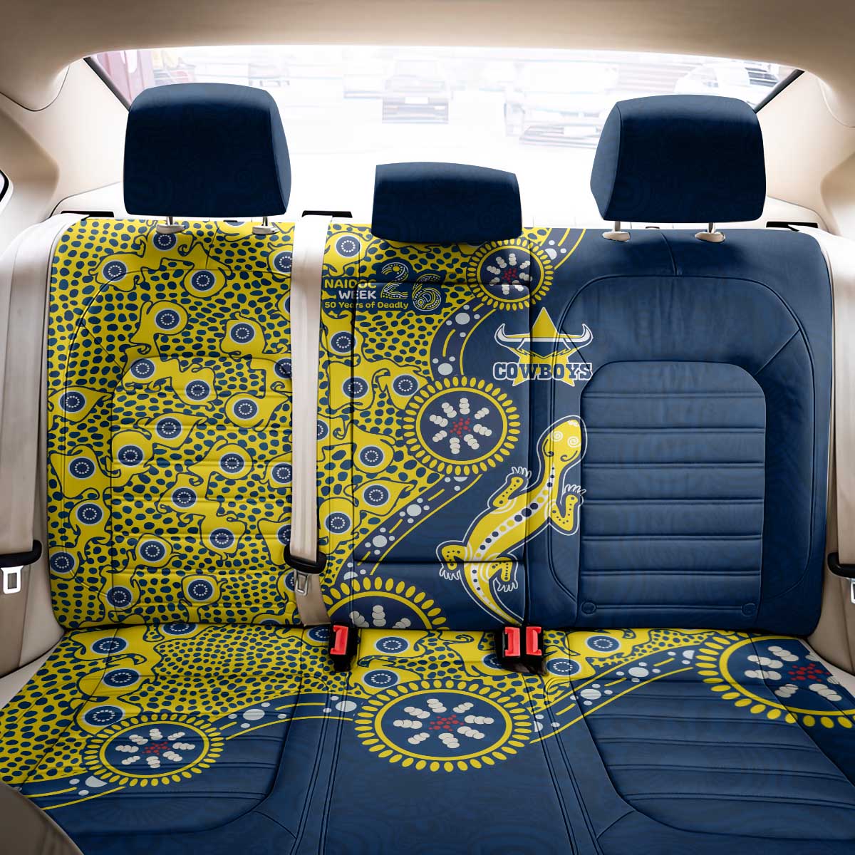 North Queensland Cowboys NAIDOC Week 2026 Back Car Seat Cover Aboriginal Lizard Dot Painting - 50 Years of Deadly