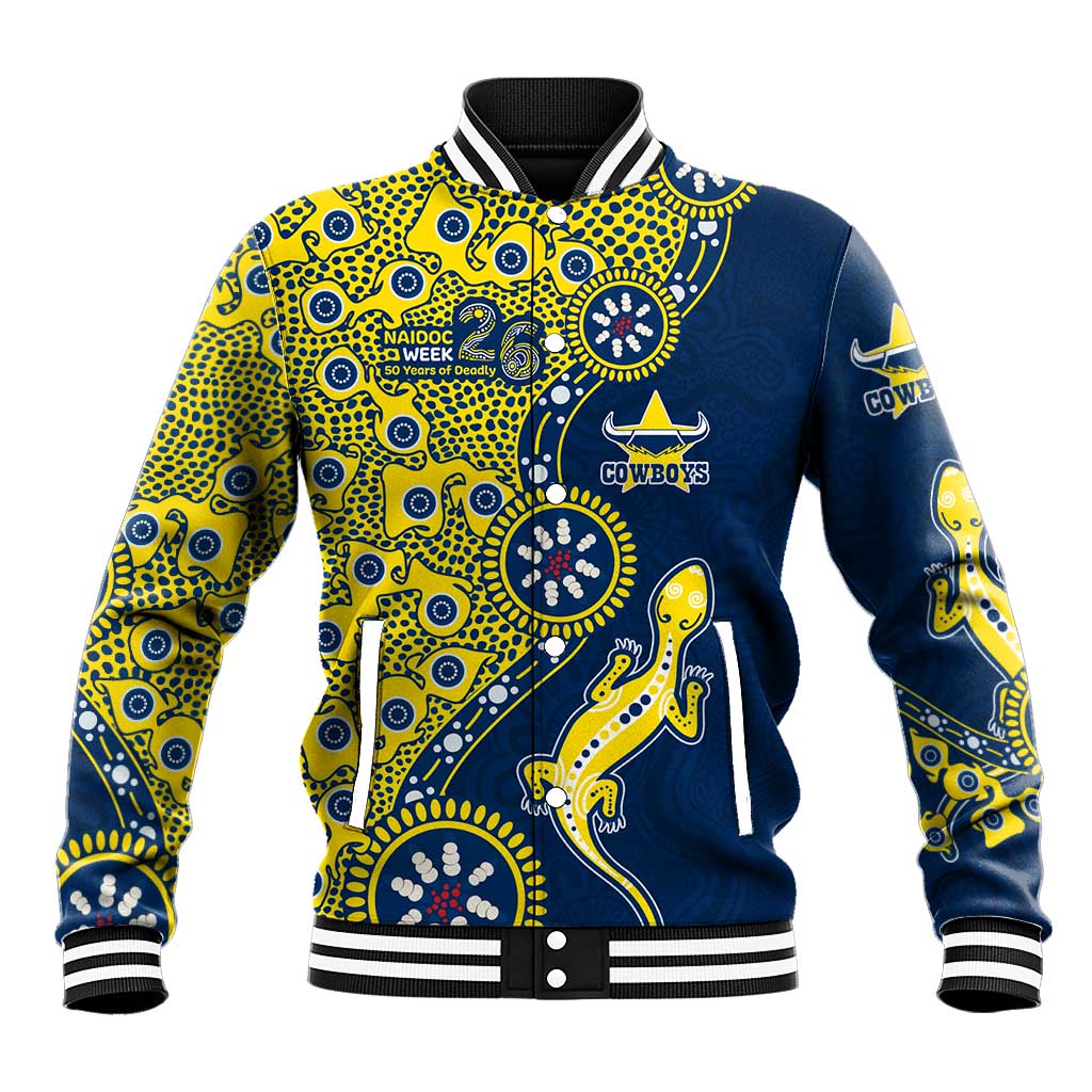 North Queensland Cowboys NAIDOC Week 2026 Baseball Jacket Aboriginal Lizard Dot Painting - 50 Years of Deadly