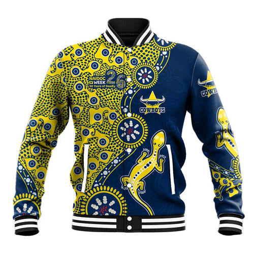 North Queensland Cowboys NAIDOC Week 2026 Baseball Jacket Aboriginal Lizard Dot Painting - 50 Years of Deadly