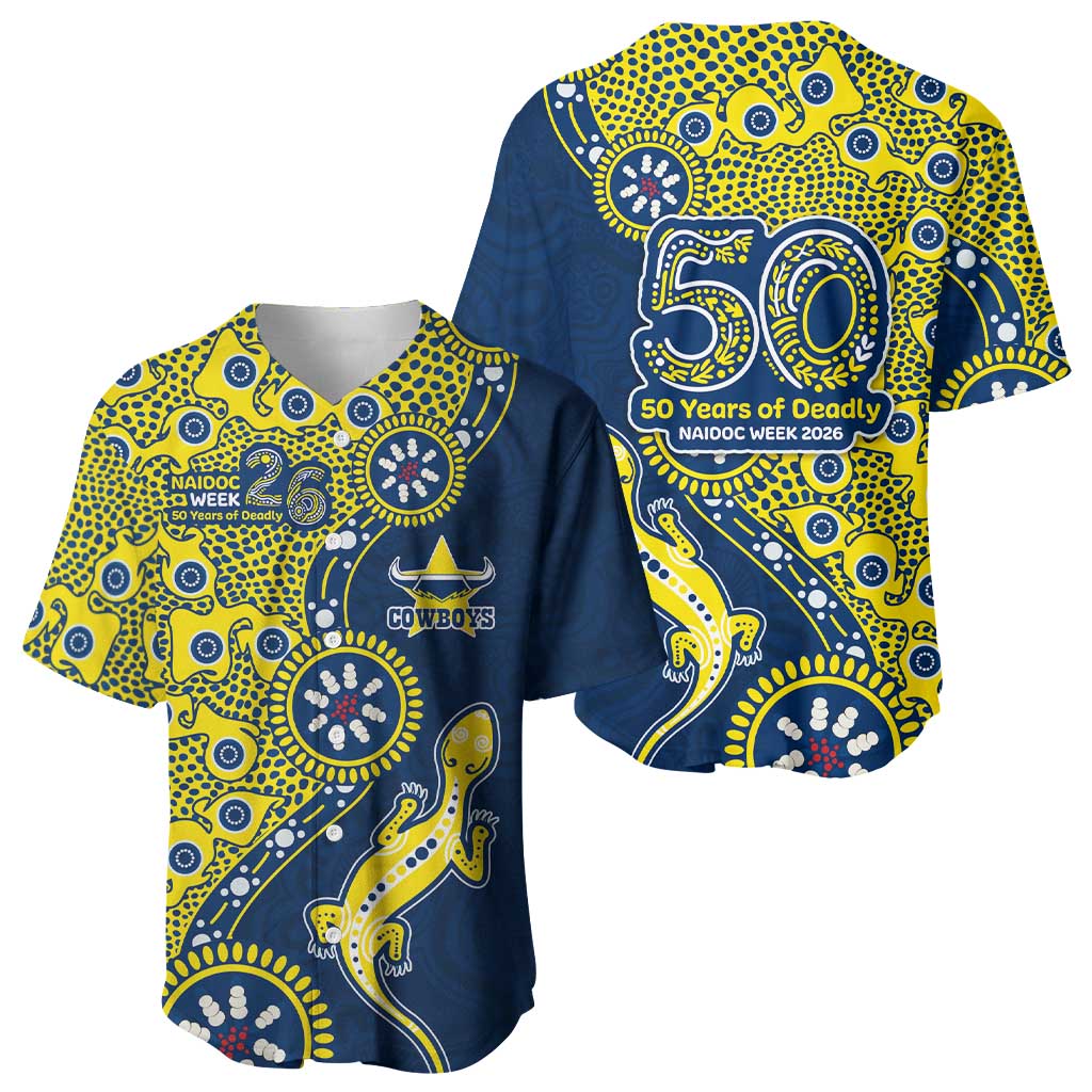 North Queensland Cowboys NAIDOC Week 2026 Baseball Jersey Aboriginal Lizard Dot Painting - 50 Years of Deadly