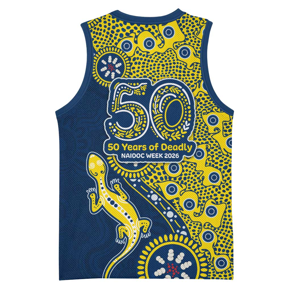 North Queensland Cowboys NAIDOC Week 2026 Basketball Jersey Aboriginal Lizard Dot Painting - 50 Years of Deadly
