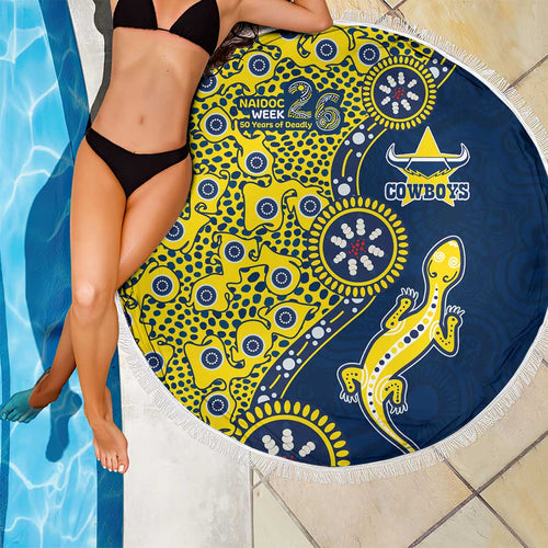 North Queensland Cowboys NAIDOC Week 2026 Beach Blanket Aboriginal Lizard Dot Painting - 50 Years of Deadly