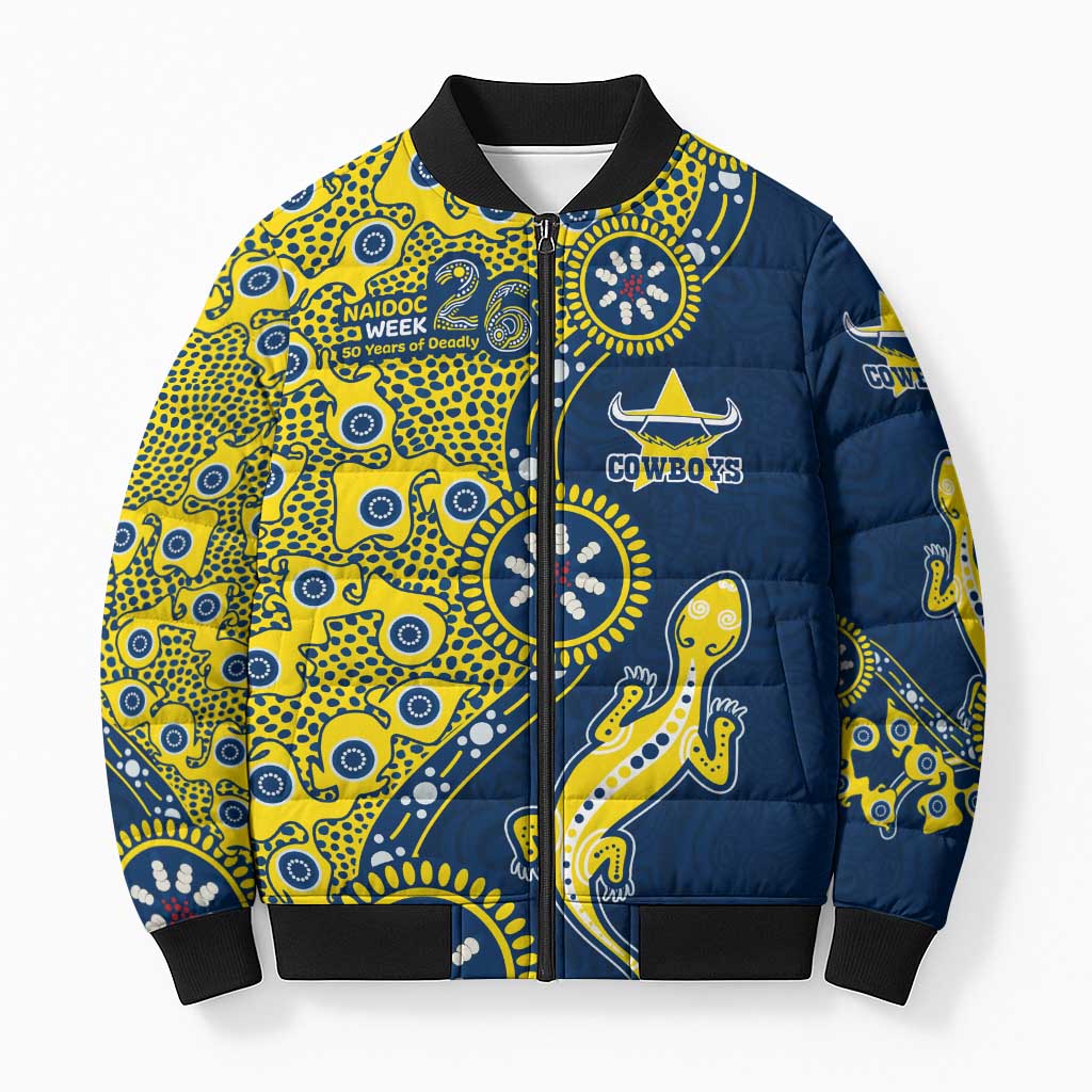 North Queensland Cowboys NAIDOC Week 2026 Bomber Puffer Jacket Aboriginal Lizard Dot Painting - 50 Years of Deadly