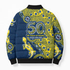 North Queensland Cowboys NAIDOC Week 2026 Bomber Puffer Jacket Aboriginal Lizard Dot Painting - 50 Years of Deadly