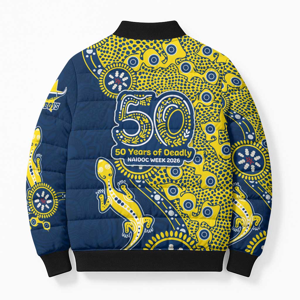 North Queensland Cowboys NAIDOC Week 2026 Bomber Puffer Jacket Aboriginal Lizard Dot Painting - 50 Years of Deadly