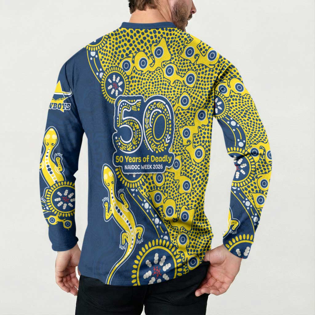 North Queensland Cowboys NAIDOC Week 2026 Button Sweatshirt Aboriginal Lizard Dot Painting - 50 Years of Deadly