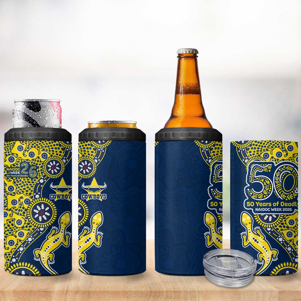 North Queensland Cowboys NAIDOC Week 2026 4 in 1 Can Cooler Tumbler Aboriginal Lizard Dot Painting - 50 Years of Deadly