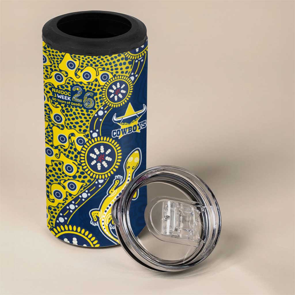 North Queensland Cowboys NAIDOC Week 2026 4 in 1 Can Cooler Tumbler Aboriginal Lizard Dot Painting - 50 Years of Deadly