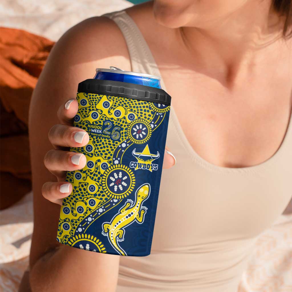 North Queensland Cowboys NAIDOC Week 2026 4 in 1 Can Cooler Tumbler Aboriginal Lizard Dot Painting - 50 Years of Deadly