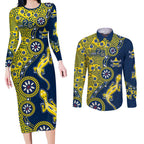 North Queensland Cowboys NAIDOC Week 2026 Couples Matching Long Sleeve Bodycon Dress and Long Sleeve Button Shirt Aboriginal Lizard Dot Painting - 50 Years of Deadly