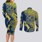 North Queensland Cowboys NAIDOC Week 2026 Couples Matching Long Sleeve Bodycon Dress and Long Sleeve Button Shirt Aboriginal Lizard Dot Painting - 50 Years of Deadly