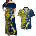 North Queensland Cowboys NAIDOC Week 2026 Couples Matching Off Shoulder Maxi Dress and Hawaiian Shirt Aboriginal Lizard Dot Painting - 50 Years of Deadly