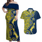North Queensland Cowboys NAIDOC Week 2026 Couples Matching Off Shoulder Maxi Dress and Hawaiian Shirt Aboriginal Lizard Dot Painting - 50 Years of Deadly
