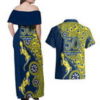 North Queensland Cowboys NAIDOC Week 2026 Couples Matching Off Shoulder Maxi Dress and Hawaiian Shirt Aboriginal Lizard Dot Painting - 50 Years of Deadly