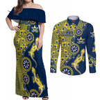 North Queensland Cowboys NAIDOC Week 2026 Couples Matching Off Shoulder Maxi Dress and Long Sleeve Button Shirt Aboriginal Lizard Dot Painting - 50 Years of Deadly